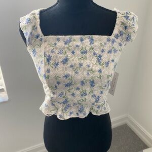 Floral Blue and White Women's Top